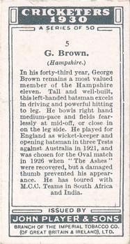 1930 Player's Cricketers #5 George Brown Back