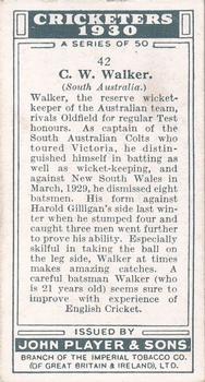1930 Player's Cricketers #42 Charlie Walker Back