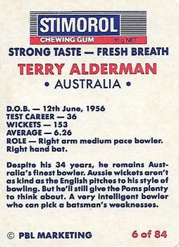 1990-91 Scanlens Cricket The Aussies vs The Poms #6 Terry Alderman Back