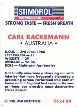 1990-91 Scanlens Cricket The Aussies vs The Poms #25 Carl Rackemann Back