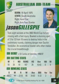 2003-04 Elite Sports Cricket Australia #24 Jason Gillespie Back