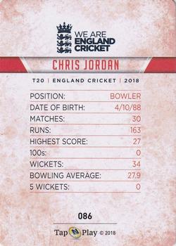 2018 Tap 'N' Play We are England Cricket - Silver Foil #086 Chris Jordan Back