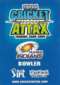 2011 Topps Cricket Attax IPL #NNO Lasith Malinga Back