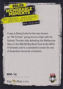 2016-17 Tap 'N' Play CA/BBL Cricket - BBL05 Memorable Moments #MM-16 Mike Hussey Back