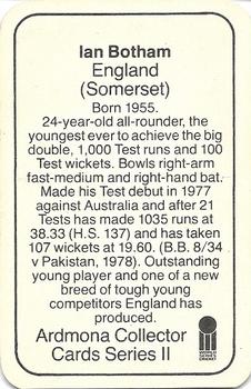1979-80 Ardmona International Cricket #NNO Ian Botham Back