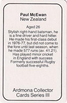 1980-81 Ardmona International Cricket #NNO Paul McEwan Back