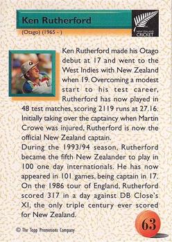 1995 The Topp Promotions Co. Centenary of New Zealand Cricket #63 Ken Rutherford Back