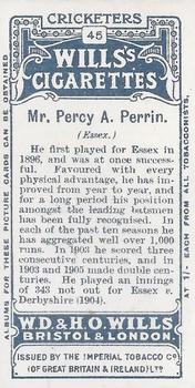 1908 WILLS's Cigarettes; Cricketers #45 Percy Perrin Back