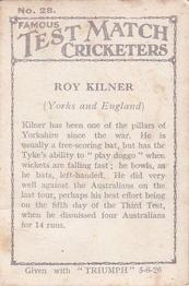 1926 Amalgamated Press Famous Test Match Cricketers #28 Roy Kilner Back