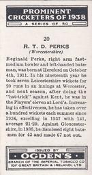 1938 Ogden's Prominent Cricketers #20 Reg Perks Back