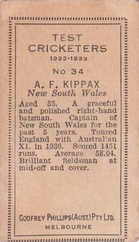 1932 Godfrey Phillips Test Cricketers #34 Alan Kippax Back