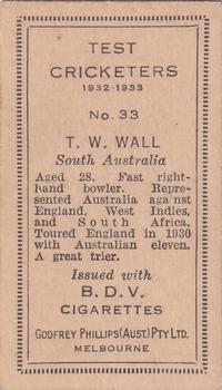 1932 Godfrey Phillips Test Cricketers #33 Tim Wall Back