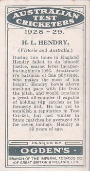 1928-29 Ogden's Australian Test Cricketers #NNO Hunter Hendry Back