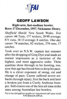 1989-90 FAI Australian Cricket Team Season 1989-1990 #8 Geoff Lawson Back