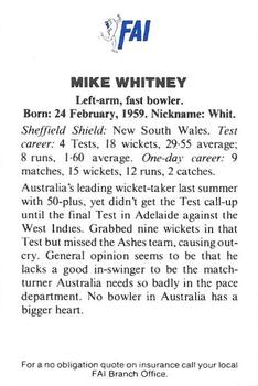 1989-90 FAI Australian Cricket Team Season 1989-1990 #19 Mike Whitney Back