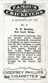 1926 Godfrey Phillips Famous Cricketers #9 Warren Bardsley Back