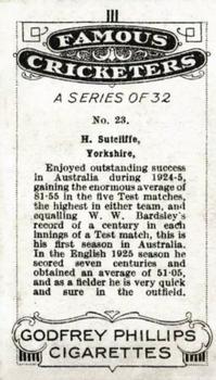 1926 Godfrey Phillips Famous Cricketers #23 Herbert Sutcliffe Back