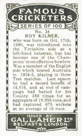 1926 Gallaher Cigarettes Famous Cricketers #38 Roy Kilner Back