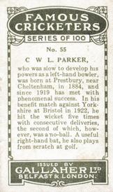 1926 Gallaher Cigarettes Famous Cricketers #55 Charlie Parker Back
