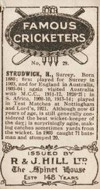 1923 R & J Hill Famous Cricketers #29 Herbert Strudwick Back