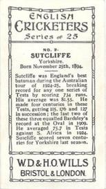 1926 Wills's English Cricketers (New Zealand Issue) #2 Herbert Sutcliffe Back