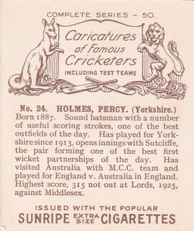 1926 R & J Hill Caricatures Of Famous Cricketers (Large) #24 Percy Holmes Back