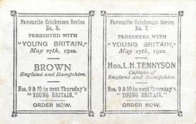 1922 Amalgamated Press Young Britain Favourite Cricketers - Uncut Pairs #7/8 Hon. L.H. Tennyson / Brown Back