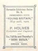 1922 Amalgamated Press Young Britain Favourite Cricketers #6 Percy Holmes Back