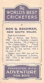 1930 D.C.Thompson The World's Best Cricketers (Adventure) #1 Don Bradman Back