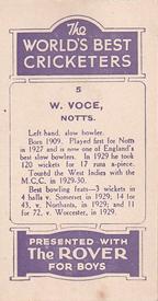1930 D.C.Thompson The World's Best Cricketers (Rover) #5 Bill Voce Back