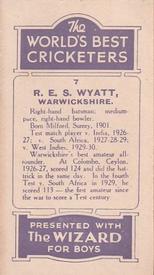 1930 D.C.Thompson The World's Best Cricketers (Wizard) #7 Robert E.S. Wyatt Back