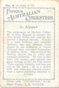 1928-29 Amalgamated Press Famous Australian Cricketers #8 Alan Kippax Back