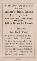 1934-35 Allen's Cricketers #18 Stan McCabe Back