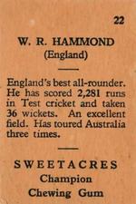 1938 Sweetacres Cricketers Caricatures #22 Walter Hammond Back