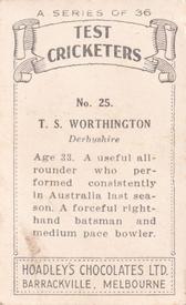 1938 Hoadley's Test Cricketers #25 Tom Worthington Back