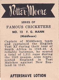 1951 Potter & Moore English Famous Cricketers #12 Frank Mann Back