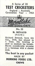 1953 Morning Foods Test Cricketers #22 Richie Benaud Back