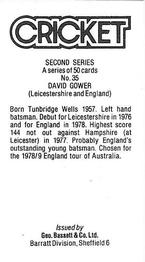 1979 Geo.Bassett Confectionery Cricketers Second Series #35 David Gower Back