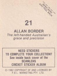 1982 Scanlens Cricket Stickers #21 Allan Border Back