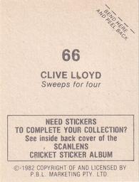 1982 Scanlens Cricket Stickers #66 Clive Lloyd Back