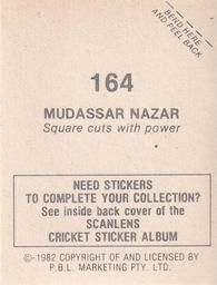 1982 Scanlens Cricket Stickers #164 Mudassar Nazar Back