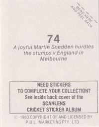 1983 Scanlens Cricket Stickers #74 Martin Snedden Back