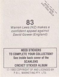 1983 Scanlens Cricket Stickers #83 Warren Lees / David Gower Back