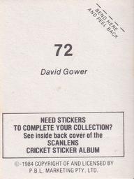 1984 Scanlens Cricket Stickers #72 David Gower Back