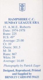 1987 John M. Brindley Hampshire Sunday League Era Cricket #15 Andy Roberts Back