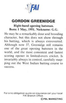 1989-90 FAI Insurance West Indies Cricket Team #NNO Gordon Greenidge Back