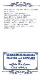 1992 John Brindley Bob Hoare Cricket Characatures Series 1 #4 Derek Randall Back