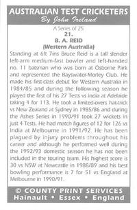 1993 County Australian Test Cricketers #21 Bruce Reid Back