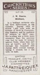 1926 J.A. Pattreiouex Cricketers #15 John Hearne Back