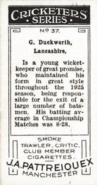 1926 J.A. Pattreiouex Cricketers #37 George Duckworth Back